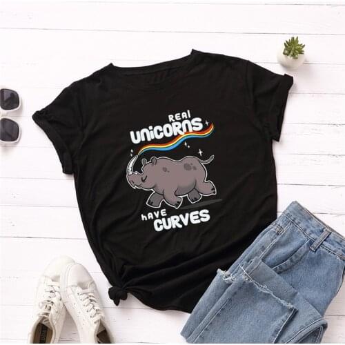 Plus Size S-5XL Rhinoceros Print 100%Cotton T-Shirt Women Shirts O Neck Short Sleeve Tee Summer TShirt Women T Shirt black Top