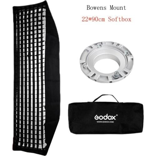 Godox Rectangular Softbox 22x90cm 9"x 35" Honeycomb Grid Reflector soft box with Bowens Mount for photo Studio Strobe Flash