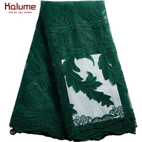 Kalume 5 Yard African Sequins Lace Fabric With Sequins High Quality White Nigerian French Lace Fabric For Wedding Dress H2462