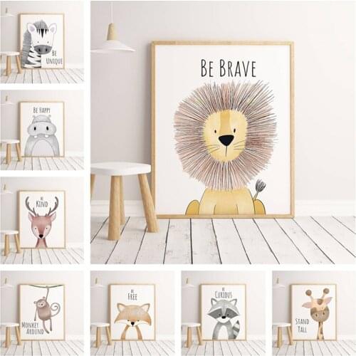 Canvas Painting Wildlife Nordic Lion Giraffe Animal Posters Print Cartoon Nursery Wall Art Picture Kids Room Modern Home Decor