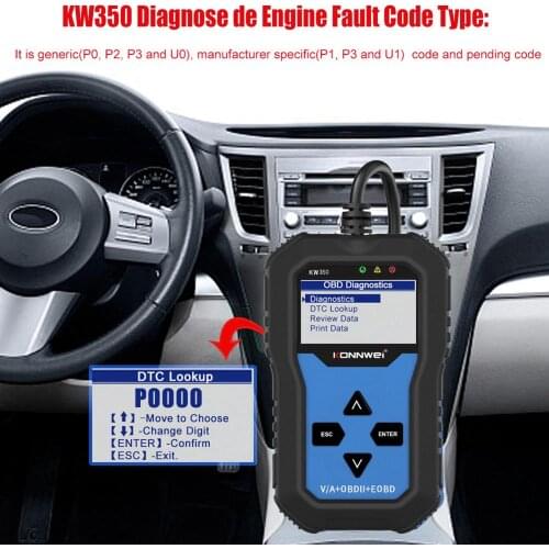 KONNWEI KW350 Professional OBD2 Scanner Auto Code Reader For VW For Audi For Skoda Diagnostic Check Engine Light Scan Tool