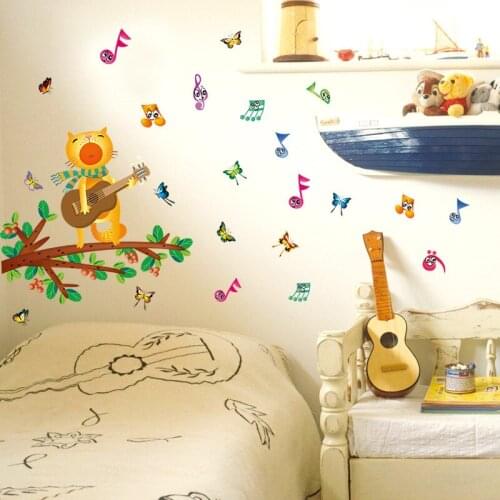 Cartoon kitten singing wall sticker Vinyl DIY cat wall decals For Childrens room music classroom sound shop store decor sticker