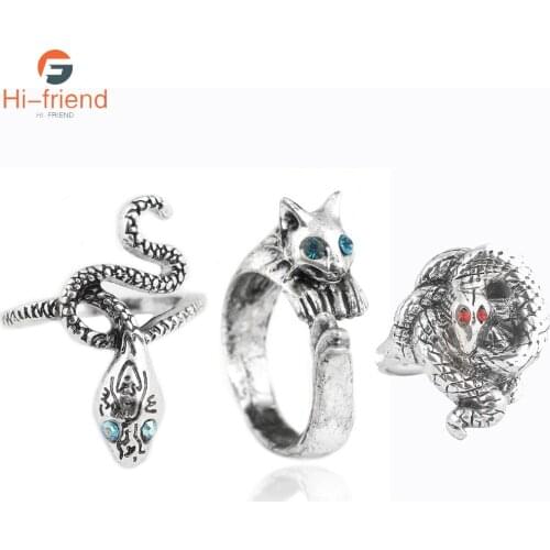 SC Dark Souls 3 Metal Rings High Quality Crystal Vintage Alloy Snake Cat Shape Party ring for men and women Game Jewelry