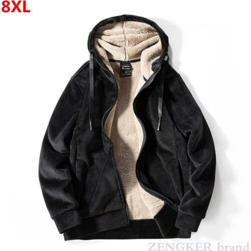 Winter fleece cardigan plus size sweater mens sports plus fleece hooded thickened sweater hoodie running jacket 8XL 7XL