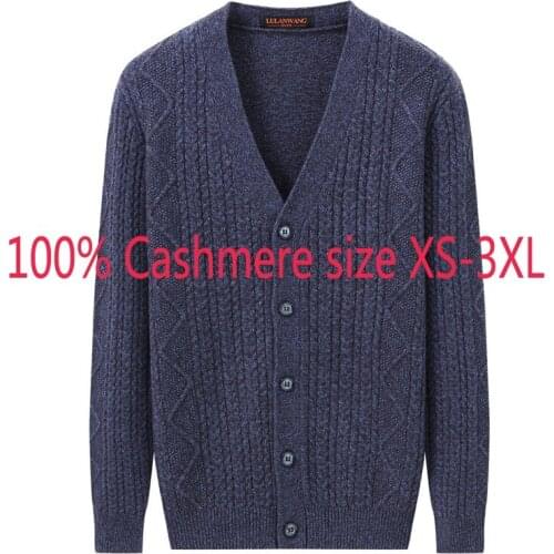 New Arrival Autumn Winter Men 100%Pure Cashmere Cardigan Thickened Twist Flower Coat V-neck Computer Knitted Sweater Size XS-3XL