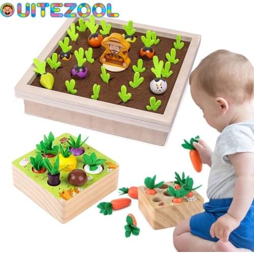 Montessori toy set wooden toys baby pull carrot shape matching size cognitive puzzle children wooden baby toys