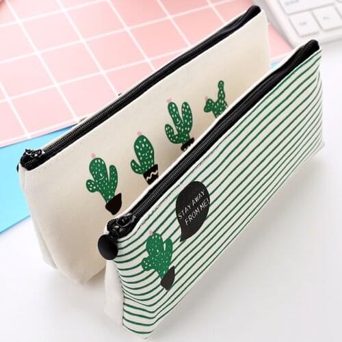 Novelty Cactus School Pencil Case Kawaii School Supplies Stationery High Capacity Canvas Pencil Box Pen Bags Schools & Offices