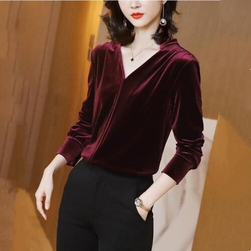 Solid Color Autumn Velvet Shirt Women Plus Size Tops M-5XL 6XL 7XL Femme Long Sleeve V-Neck Shirt Women Clothing 2020 Winter