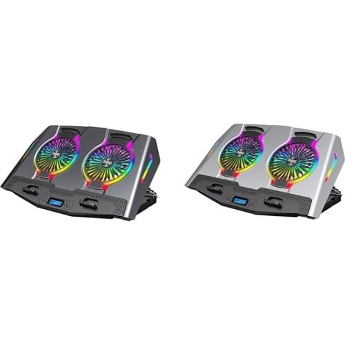 RGB Laptop Cooler 11-21 Inch Dual Fan with LCD Display Gaming Laptop Cooling Pad Laptop Stand with 2 USB Ports