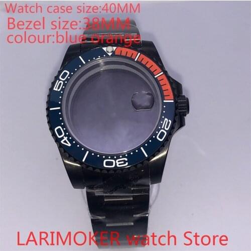 Suitable for NH35 NH36 Miyota 8215 40mm 904L stainless steel housing, sealed black back cover, with rotating bezel blue orange