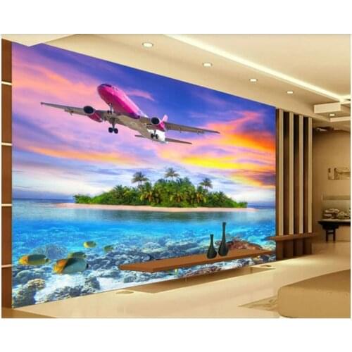 Custom wallpaper 3d wall mural on the wall Underwater World Turtle Island Aircraft home decor photo wallpaper for walls 3 d