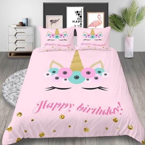 Pink Kids Bedding Set Cartoon Unicorn Girls 3D Print Comforter Luxury Queen King Single Duvet Cover Set Home Textile Decor Cute