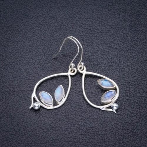 Natural Rainbow Moonstone Handmade 925 Sterling Silver Earrings 1.75" D3358