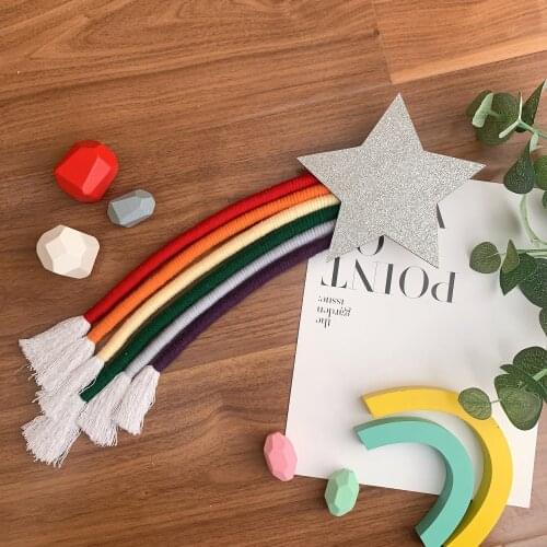 Nordic Lucky Star Hand-woven Macrame Rainbow Tapestry Wall Hanging Decoration Kids Room Nursery Color Home Ornament Accessories
