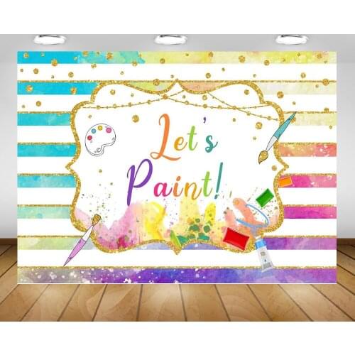 Lets Paint Themed Photography Backdrop Photo Studio Artistic Art Party Banner Background for Students Rainbow Graffiti Stripes