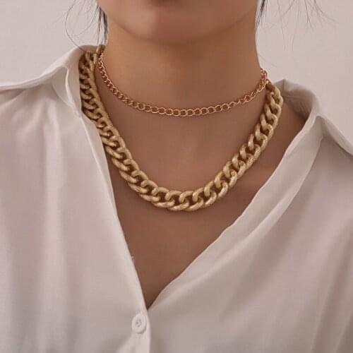 Punk Chunky Alloy Thick Chains Necklace for Women Double Layer Vintage Exaggerated Geometric Clavicle Necklace Party Jewelry