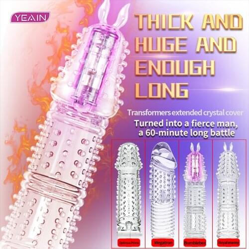 YEAIN Penis Sleeve Reusable Condom Spike Clit Massager Male Enlargement Time Delay Cover Crystal Clear Condoms Adult Sex Toy