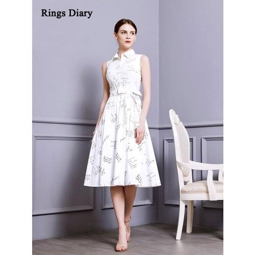 Rings Diary Office Lady Elegant Dress Summer Sleeveless Slim Casual Vestido Dress Evening Prom One Piece Midi Print Dress Chic