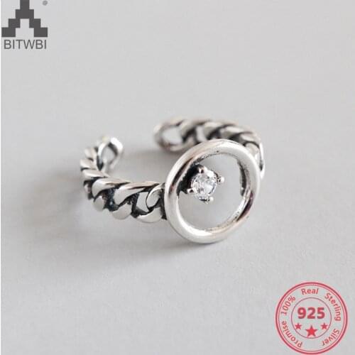 925 Sterling Silver Open Ring For Women Chain With Cubic Zircon Rings Punk Style Bijoux Femme