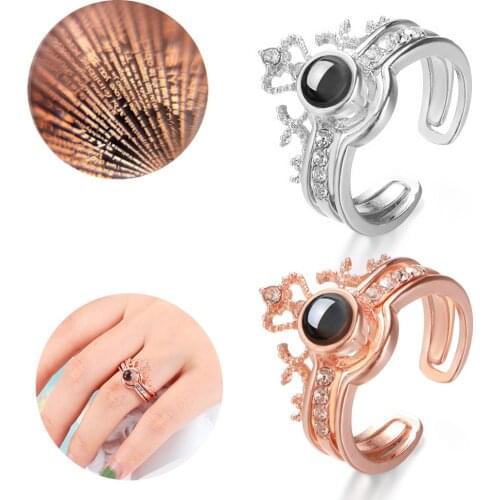 1PC Projection Ring 100 Language I love you Opening Zircon Rings Romantic Wedding Rhinestone Couple Rings