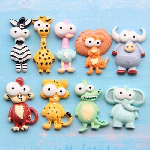 10Pcs Flamingo Lion Giraffe Flatback Resin Cabochon Kawaii Animals DIY Embellishments For Scrapbooking Decoration Accessories