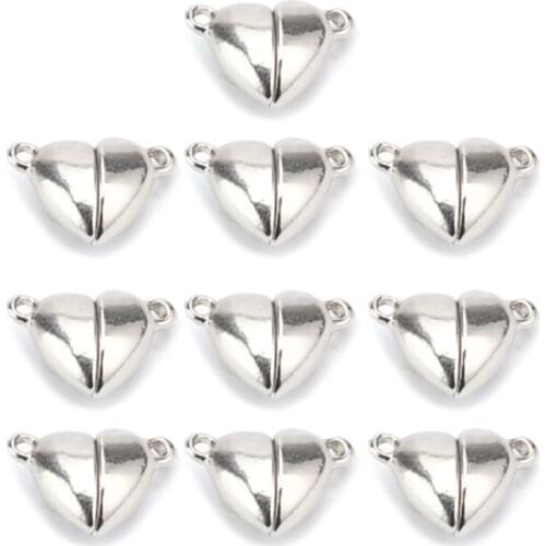 10pcs / Set Fashion Alloy Heart Magnet Charm Jewelry Bracelet Necklace Accessories Magnet Buckle Accessories