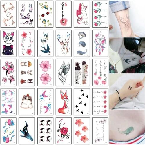 30pcs/lot temporary tattoo small fake tatoo hand wrist ankle tattoo water transfer wholesale fox whale moose tattoo sticker set