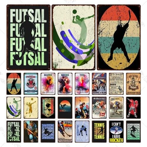Various Sports Tin Metal Sign Abstract Dancing Stickers Hockey Is Life Pub Wall Art Cafe Shop Home Gym Decor Retro Poster Cuadro