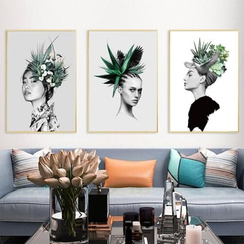 Watercolor Canvas Painting Prints HD Picture Poster Green Bird Abstract Woman Nordic Wall Art Living Room Bedroom Home Decor