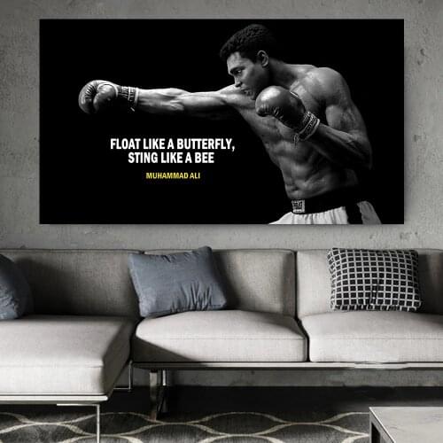 Boxing Star Sportsman Motivational Quote Poster and Prints Canvas Painting Modern Black Home Decor Wall Picture for Gym Cuadros