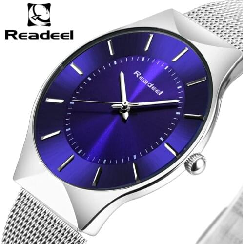 Readeel Top Brand Mens Watches Luxury Quartz Casual Watch Men Stainless Steel Mesh Strap Ultra Thin Dial Clock relogio masculino