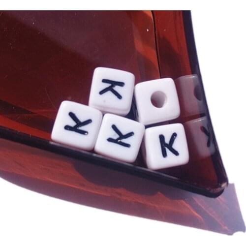High Quality Black Letter K Printing Acrylic Beads 10*10MM Square Cube Plastic Alphabet Letters Beads for Jewelry Name Bracelet
