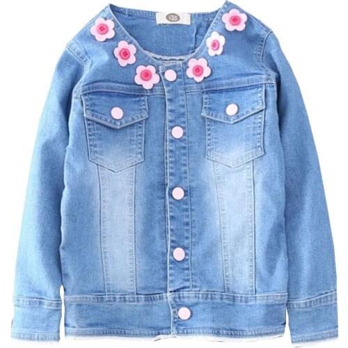 Kids Girls Denim Jacket Children Clothes Spring/autumn Embroidery Flowers Denim Coats Baby Girls Outerwear Fashion Clothing