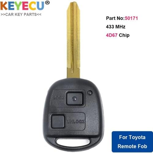 Keyecu Remote Key FOB 2 Button 433MHz 4D67 Chip For Toyota Prado Avensis Tarago 120 RAV4 Kluger 2003-2009 Uncut Blade TOY43