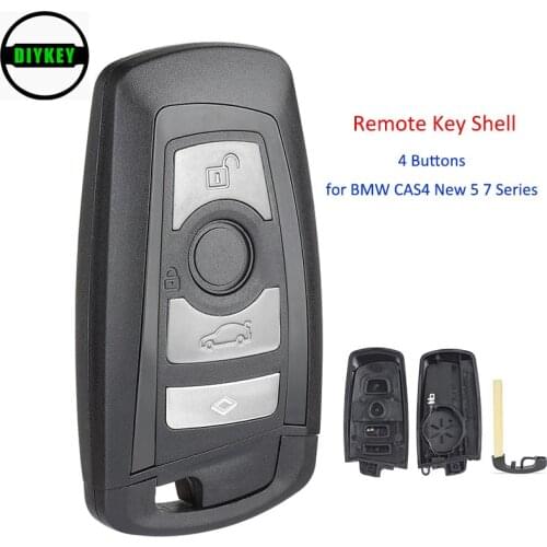 DIYKEY Smart Remote Key Shell Fob 4 Buttons for BMW CAS4 New 5 7 Series+ Uncut Insert Blade Key Case Replacement