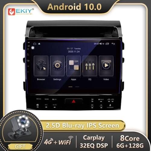 EKIY DSP Autoradio 2 din Android 10 For Toyota Land Cruiser 11 200 2007-2015 Car Radio Multimedia Bru-ray IPS Navi GPS BT Stereo