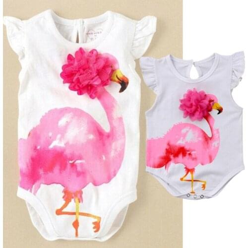 Newborn Infant Baby Girls Flamingos Ruffles Playsuit Jumpsuit Outfit Summer Baby Clothing