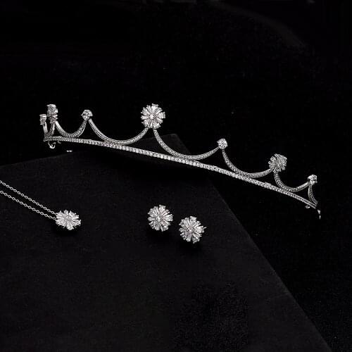 TIRIM Tiara Pendant Earring Sets for Women Wedding & Engagement Cubic Zirconia Silver Plated Crystal Jewelry New Arrivals 2020