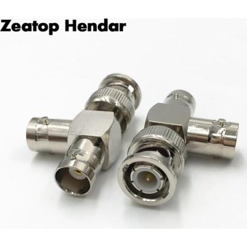 1Pcs Brass BNC T Shape Adapter BNC 1 Male Plug to 2 Female Jack Coaxial 3 Way Coax Splitter Connector for CCTV Camera