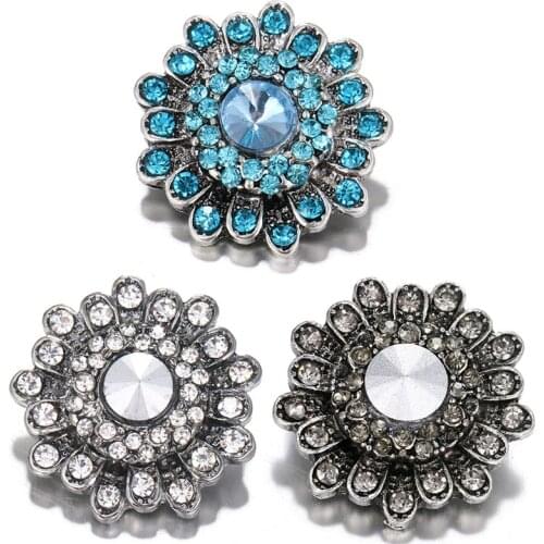Fashion beauty Rhinestone Flower 20MM metal snap buttons fit DIY 18mm snap jewelry wholesale KZ1514