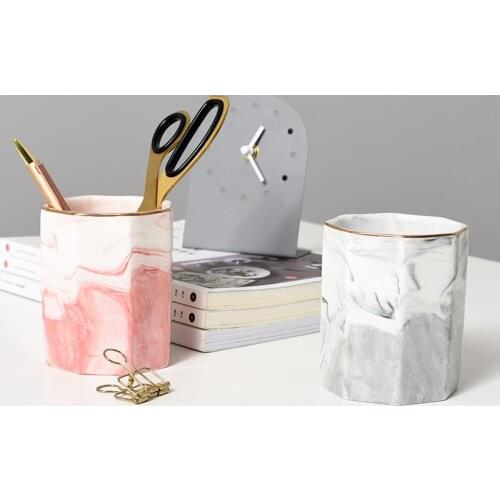 Marble Makeup Brush Storage Holder Stand Dresser Cosmetic Office Desk Organizer Pen Pencil Ruler Holder Ceramic Tumbler Cup