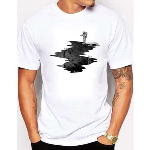 BLWHSA Mens Lastest Cotton T-shirt Fashion Short Sleeve Space Diver Printed Tee Shirts Hipster O-neck Cool Tops