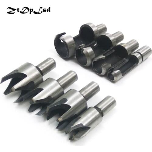 ZtDpLsd 8Pcs Wood Plug Cutter Cutting Tool Drill Bit Set Straight Tapered Taper 5/8" 1/2" 3/8" 1/4" Woodworking Cork Drill Bit
