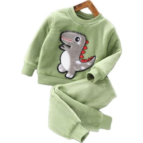 2020 New Boy Girl Autumn Winter Pajamas Set Flannel Fleece Toddler Child Warm Catoon Bear Sleepwear Kids Home Suit 1-6Y