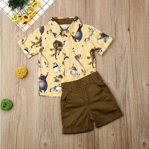 Boy Clothes 2PCS Kids Baby Boy Gentleman Formal Clothes Animals Tops +Shorts Outfits Summer