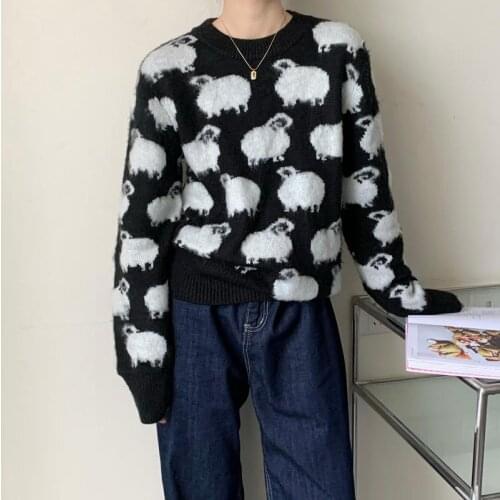 Autumn winter clothes women 2021 harajuku korean fashion personality vintage sweaters sweet cartoon sheep knitted sweater women