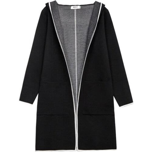 Autumn Sweater Jacket Mid-length Plus Size Womens Slim Cardigan Hooded Long Sleeve Solid Color Loose Sweaters 2020 Hot D169