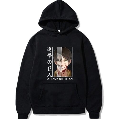 Autumn Hooded Anime Attack on Titan Hoodie Sweatshirts Long Sleeve Loose Tops Men Women Streetwear Unisex Black Pullovers