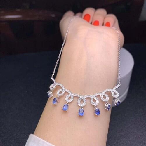Natural And Real Sapphire necklace pendant Free shipping 925 sterling silver Fine jewelry