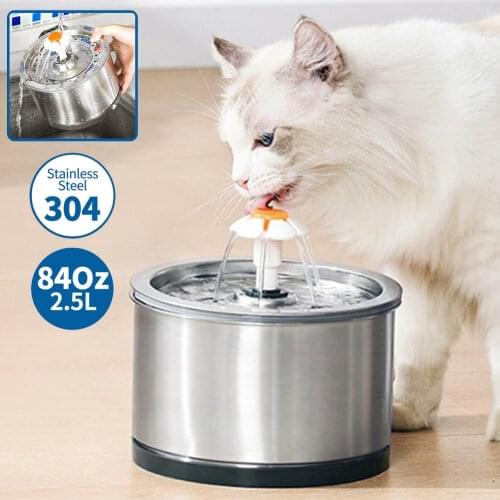 Pet Fountain Cat Water Dispenser Feeder 4-stage Filter Stainless Steel Drinking Fountain 2.5L Capacity 3 Flows Quiet Water Pump